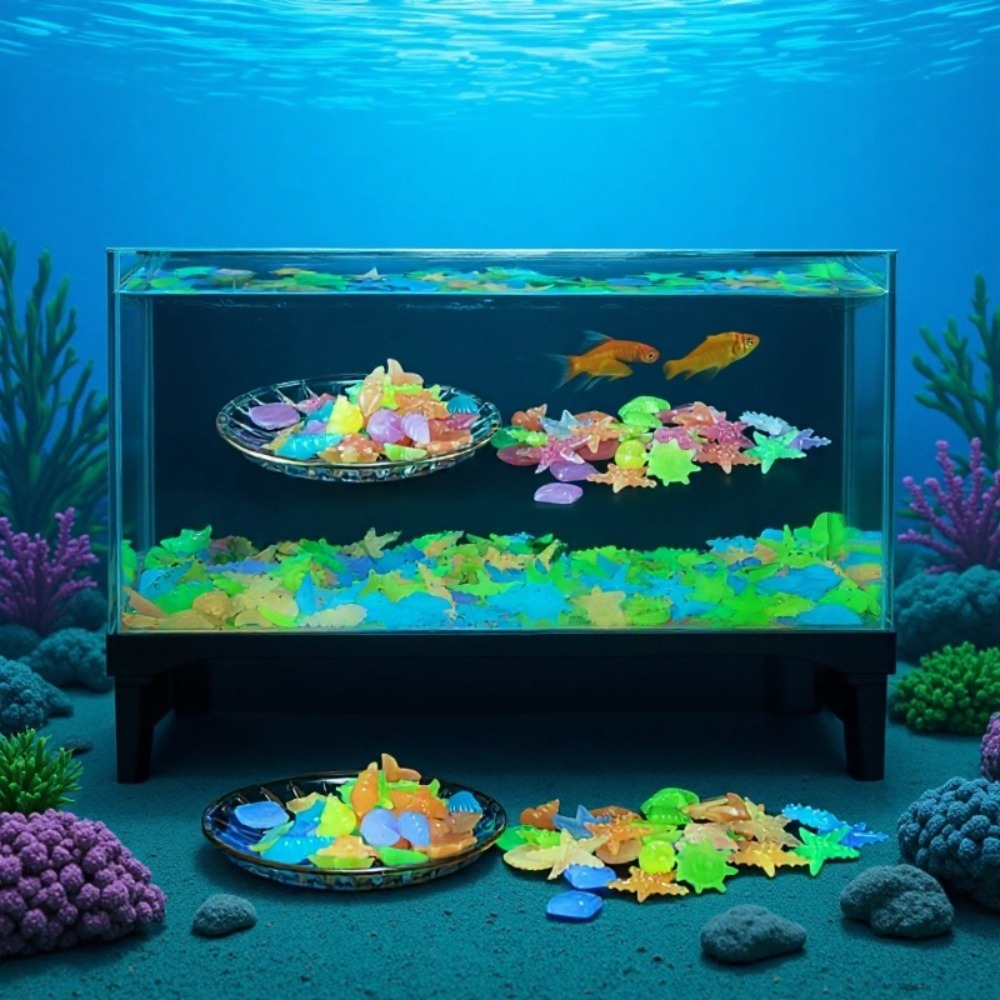 Aquarium Fish Guppy - 빛나는 해양석, 형광 조개껍데기, 화려한 불가사리